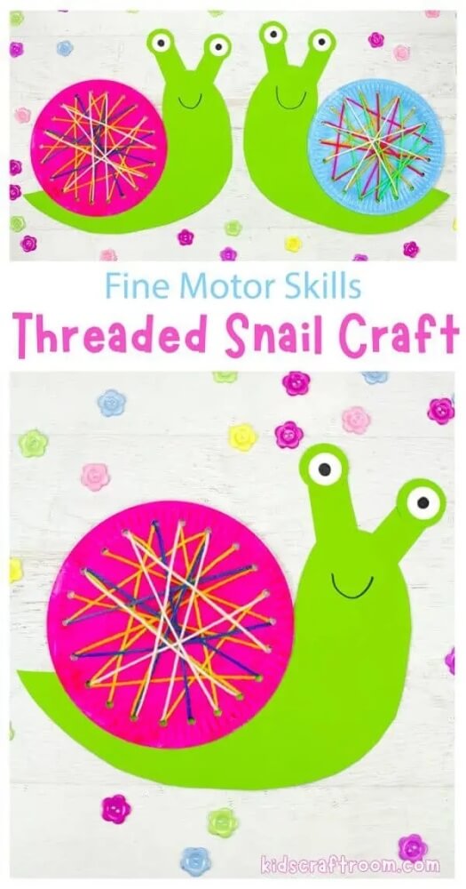 Everyone will love these snappy & colorful snail crafts for kids! Perfect for young kids to explore their creativity with yarn, paint, paper plates & more!