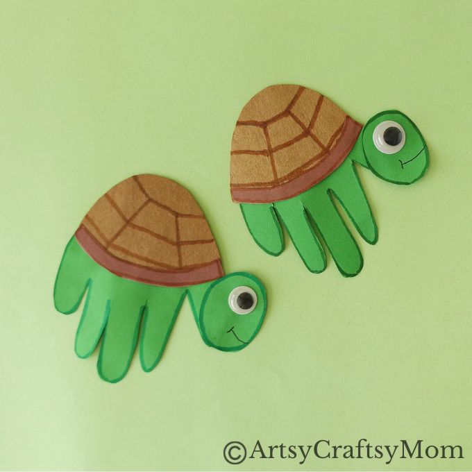Super Easy Handprint Turtle Craft for Kids 10 This Handprint Turtle Craft for Kids is probably one of the easiest handprint crafts you'll find! All you need is craft paper, googly eyes and markers!