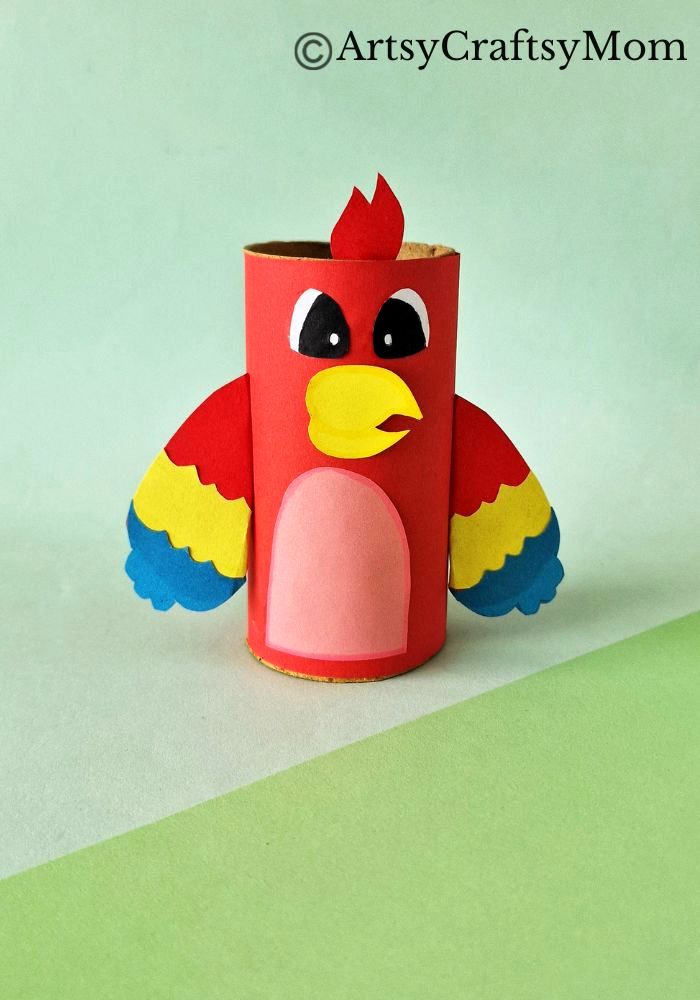 Kids are going to love this bright and colorful Toilet Paper Parrot Craft! Use craft paper in different colors to add feathers and create a fun project!