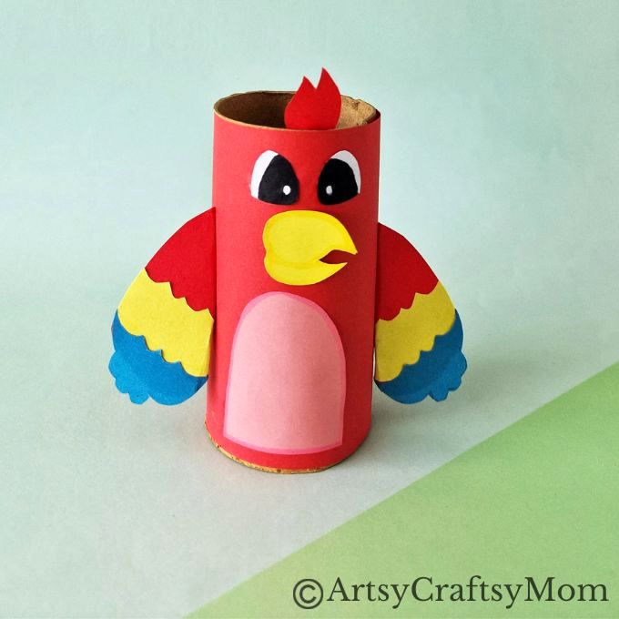 Terrific Toilet Paper Parrot Craft for Kids 10 Kids are going to love this bright and colorful Toilet Paper Parrot Craft! Use craft paper in different colors to add feathers and create a fun project!