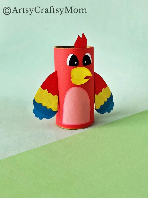 Kids are going to love this bright and colorful Toilet Paper Parrot Craft! Use craft paper in different colors to add feathers and create a fun project!