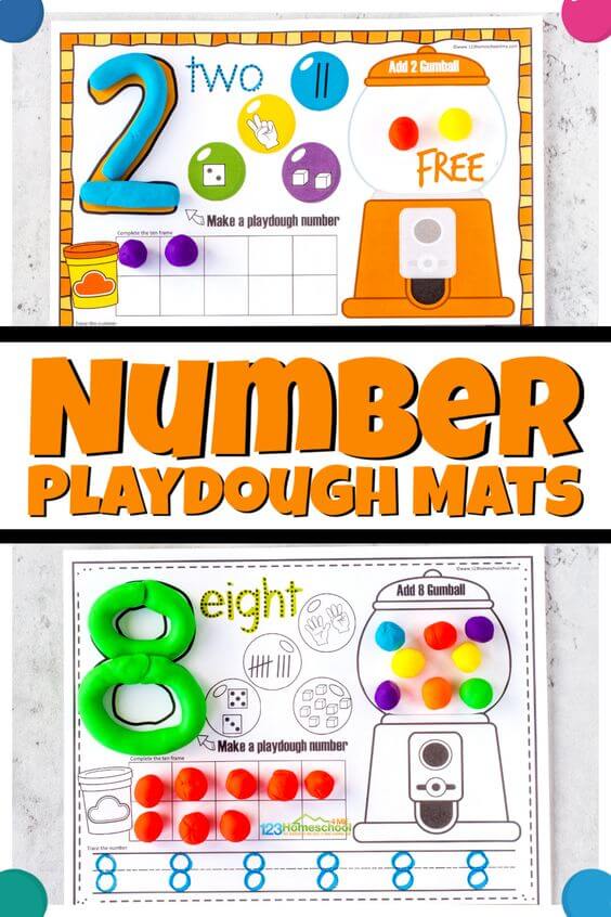 20 Fun and Colorful Printable Playdough Mats for Kids 21 Here are some Fun and Colorful Printable Playdough Mats for Kids to enjoy! Includes multiple themes, holidays, seasons and more!