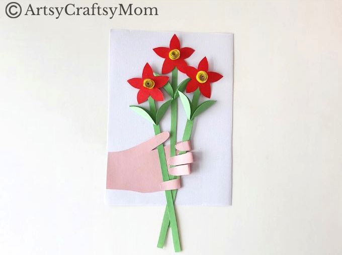 Easy DIY Flower in Hand Card for Kids 15 Here's a fun DIY Flower in Hand Card for kids to make for any occasion - Mother's Day, Teacher's Day, Father's Day, Valentine's Day or just like that!