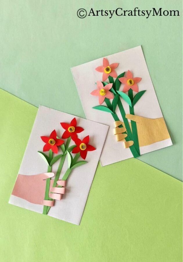 Here's a fun DIY Flower in Hand Card for kids to make for any occasion - Mother's Day, Teacher's Day, Father's Day, Valentine's Day or just like that!