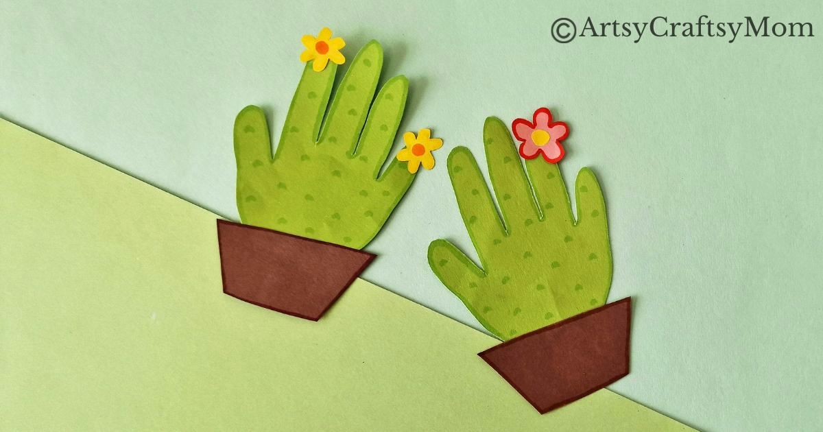 Here's a cute & easy Handprint Cactus Papercraft for Kids to try out this summer! Use the handprints provided or use the outline of your own hands!