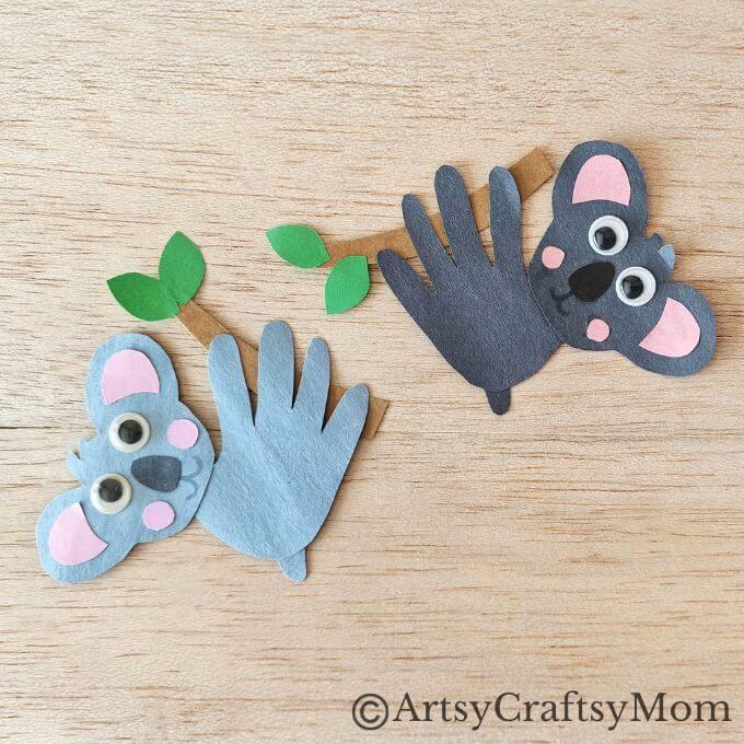Here's a super cute Handprint Koala Craft for Kids to make with basic craft supplies - and their handprints! Great for learning about marsupials!