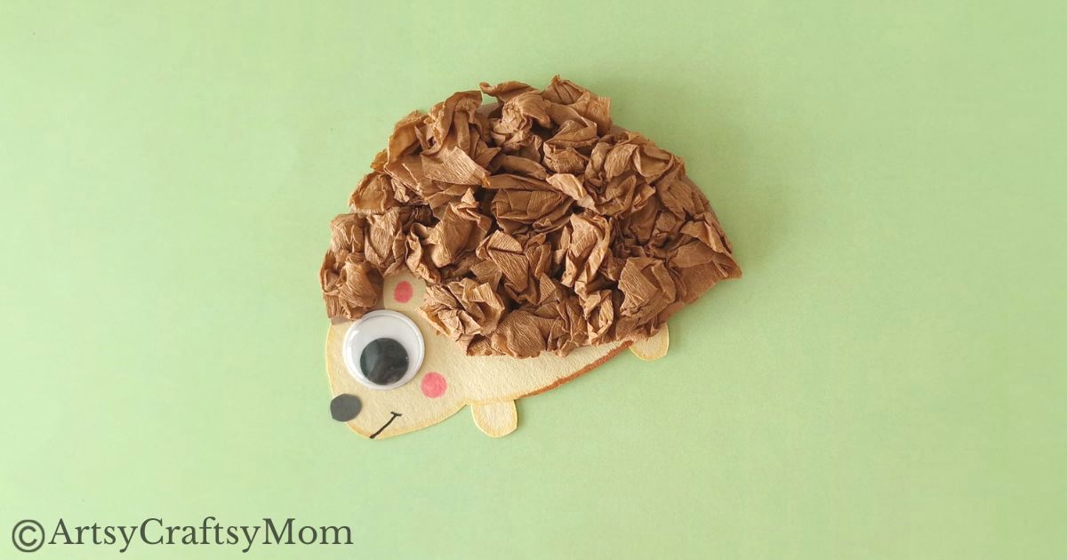 This crumpled paper hedgehog craft is super easy to make and great for young kids to exercise their fine motor muscles as they scrunch up paper!
