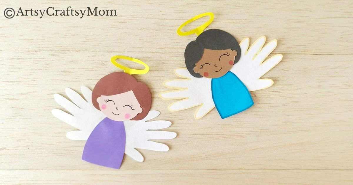 Handprint Angel Craft for Kids 14 We've got a pretty handprint angel craft for you today, and these angels look like they're really flying! Perfect Christmas craft for young kids to make.
