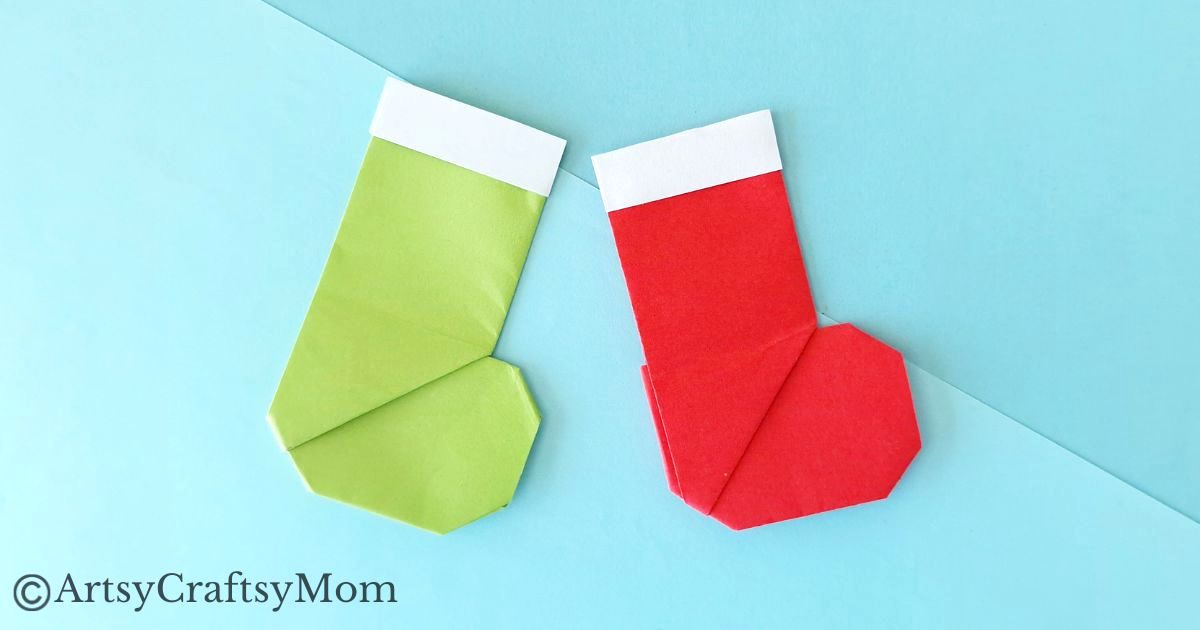 If you're looking for Origami crafts this Christmas, you'll love this Origami Stocking Craft for Kids - easy enough for beginners to try!