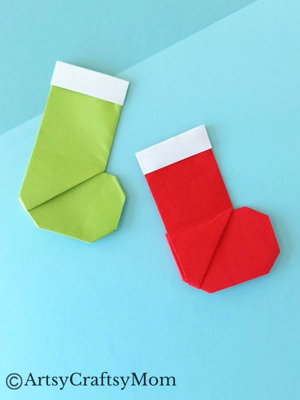 If you're looking for Origami crafts this Christmas, you'll love this Origami Stocking Craft for Kids - easy enough for beginners to try!
