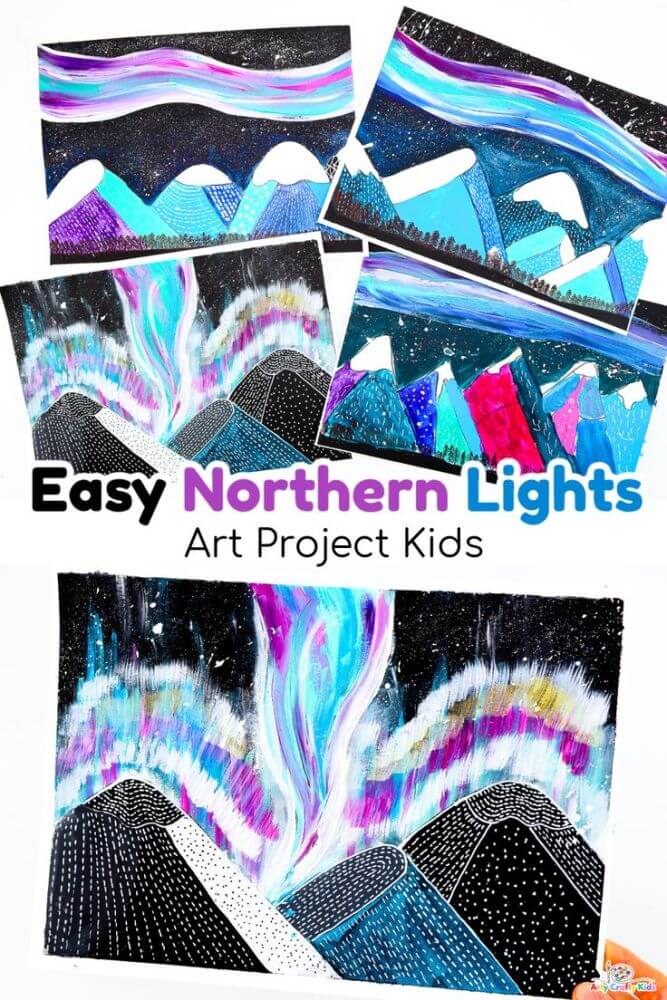 Learn about the amazing Aurora borealis with our stunning Northern Lights art projects for kids! Try chalk pastels, watercolors, acrylic paints & more!