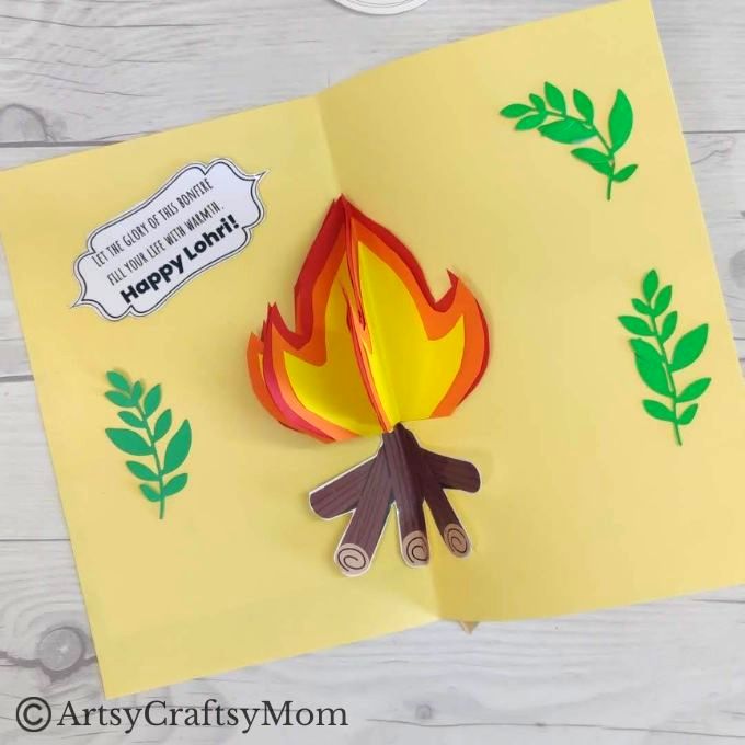Ready to light the Lohri bonfire? We've got a little one too - a paper version! Make this pretty 3D popup card for Lohri to give your friends and family!