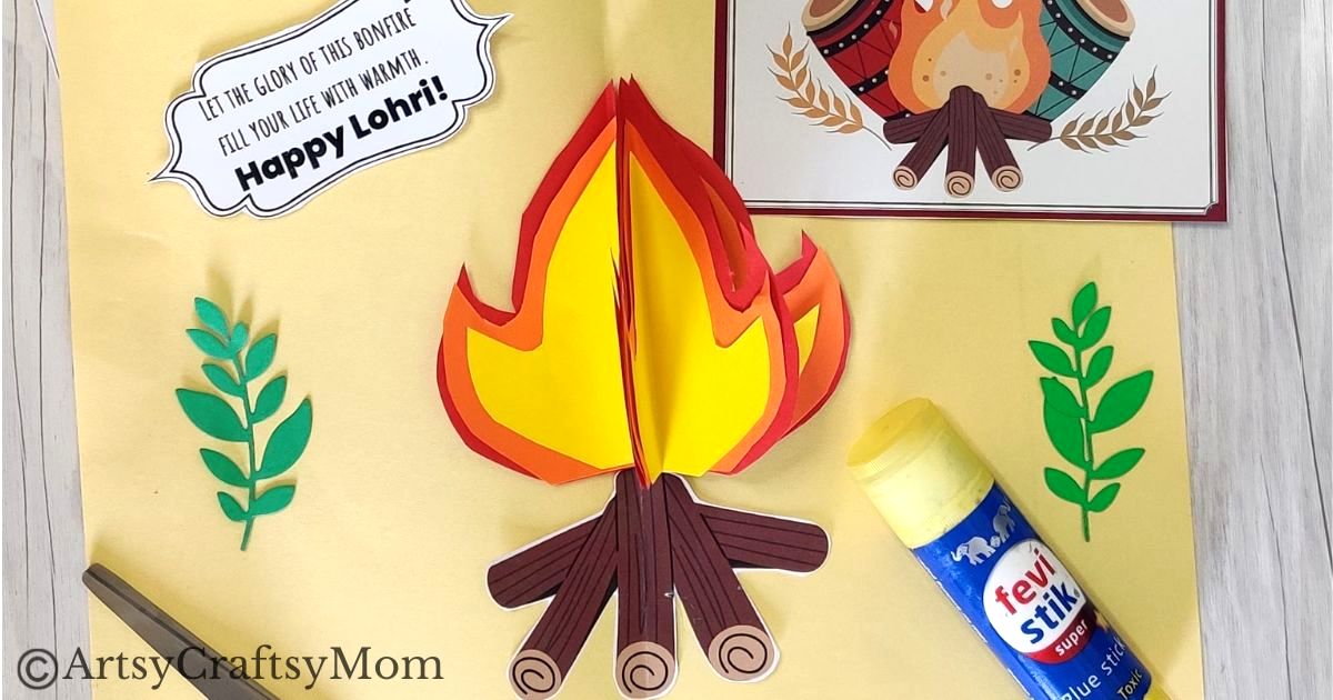 Ready to light the Lohri bonfire? We've got a little one too - a paper version! Make this pretty 3D popup card for Lohri to give your friends and family!