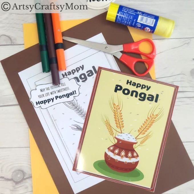 Here's an easy DIY 3D Popup Card for Pongal that kids can make by themselves! Features a Pongal pot with overflowing rice and bamboo decor!