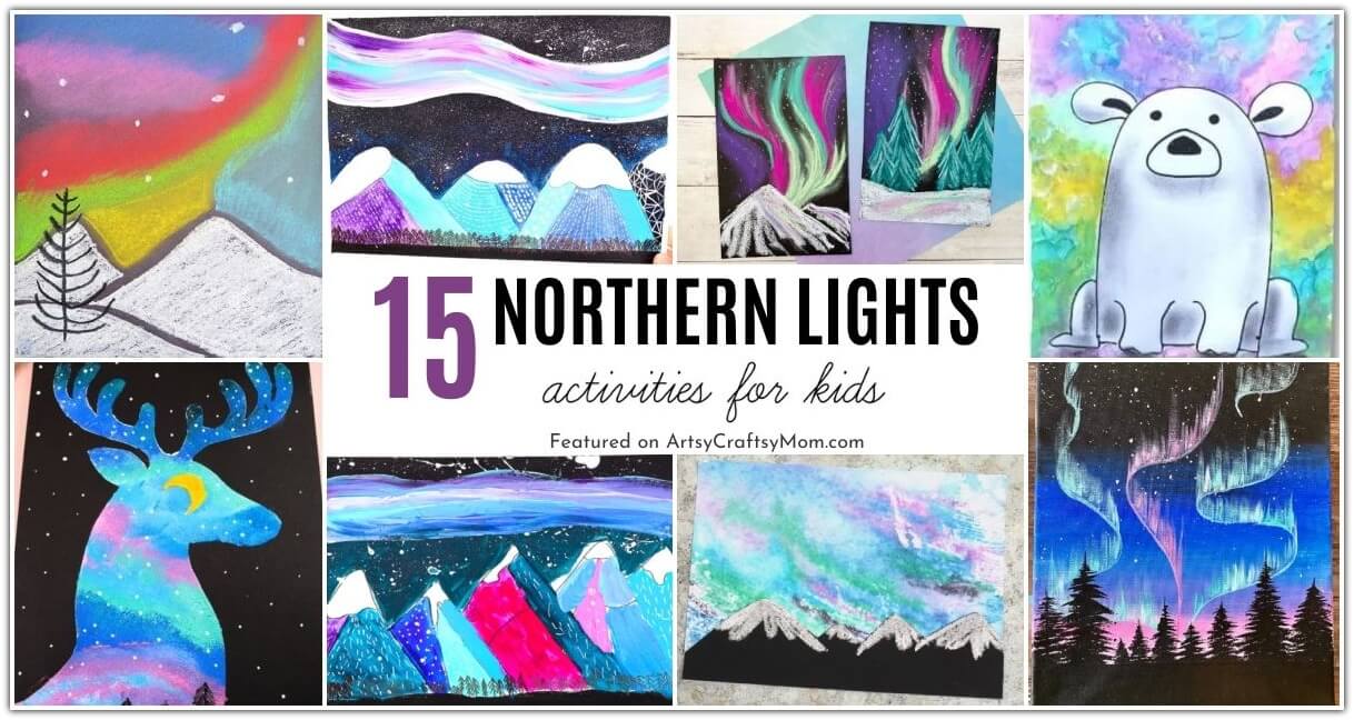 Learn about the amazing Aurora borealis with our stunning Northern Lights art projects for kids! Try chalk pastels, watercolors, acrylic paints & more!