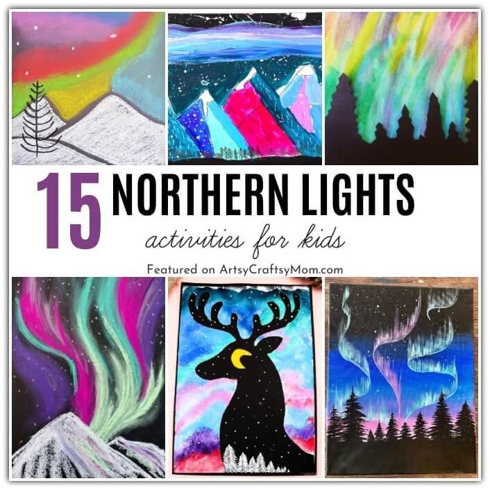 Learn about the amazing Aurora borealis with our stunning Northern Lights art projects for kids! Try chalk pastels, watercolors, acrylic paints & more!