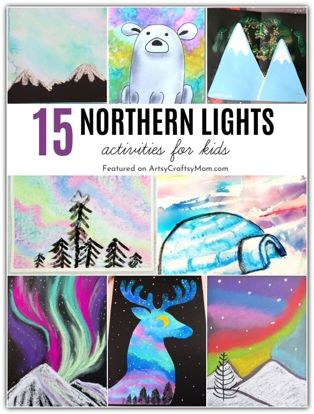Learn about the amazing Aurora borealis with our stunning Northern Lights art projects for kids! Try chalk pastels, watercolors, acrylic paints & more!