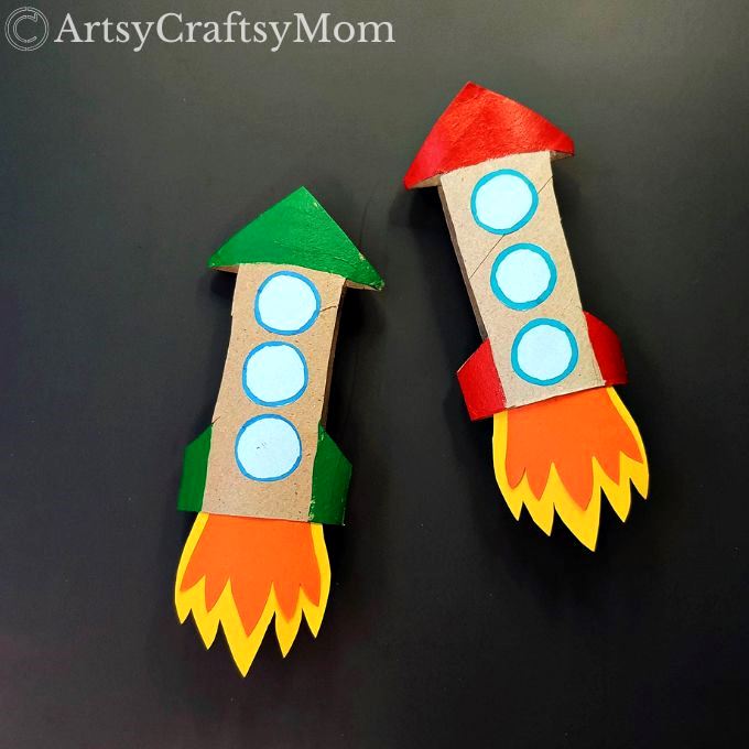 This Bright and Colorful Toilet Paper Roll Rocket Craft is the perfect way to make use of any empty paper rolls or cardboard tubes lying around!