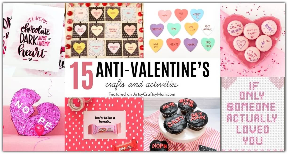 Tired of all the lovey-dovey stuff all around! Take control with these snarky anti-Valentine's Day crafts and activities to try with like-minded friends!