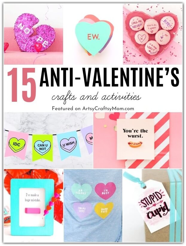Tired of all the lovey-dovey stuff all around! Take control with these snarky anti-Valentine's Day crafts and activities to try with like-minded friends!