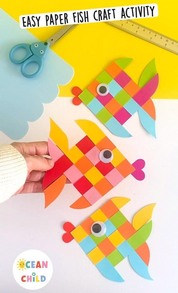 Enjoy these colorful fish crafts for kids, made using paper, pipe cleaners, paper plates and more! Try out techniques like cutting, folding and others!