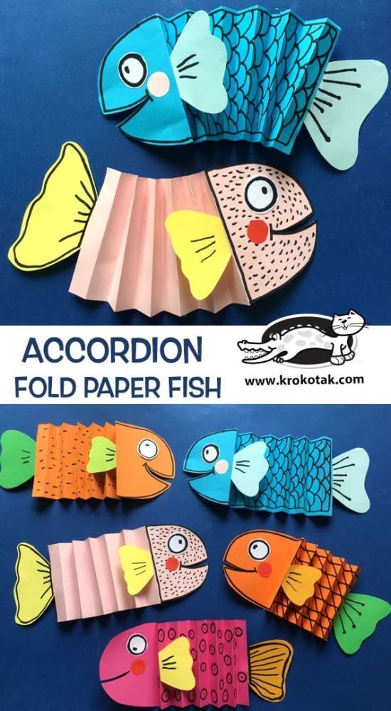 Enjoy these colorful fish crafts for kids, made using paper, pipe cleaners, paper plates and more! Try out techniques like cutting, folding and others!