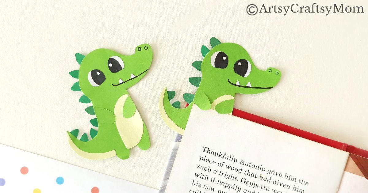 Add some bite to your reading with this fun alligator bookmark papercraft! Easy to make with just colored craft paper and basic craft supplies!