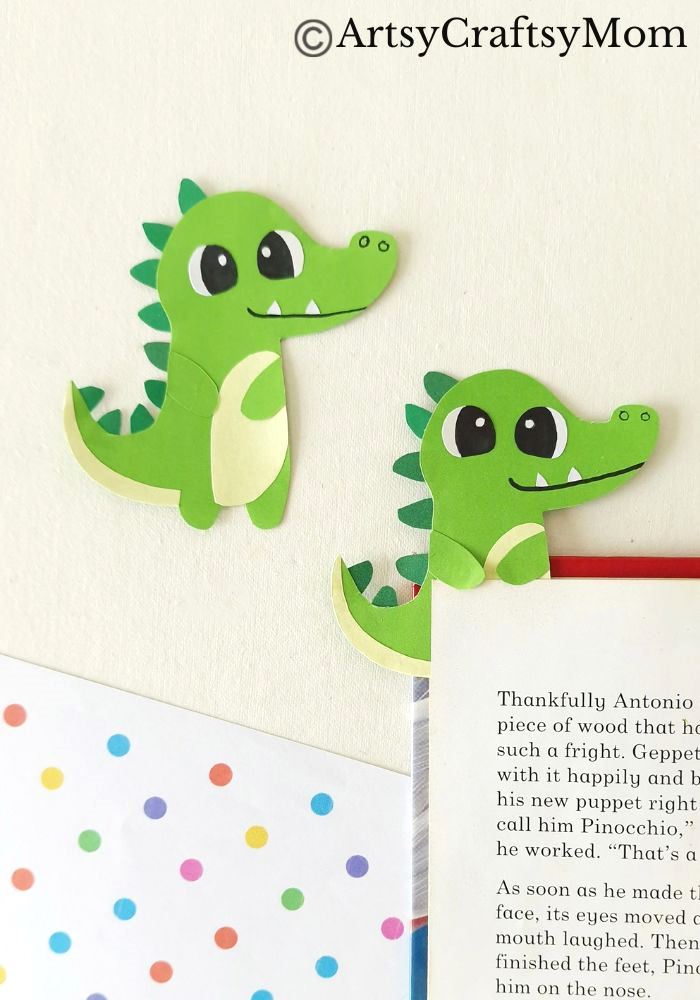 Add some bite to your reading with this fun alligator bookmark papercraft! Easy to make with just colored craft paper and basic craft supplies!