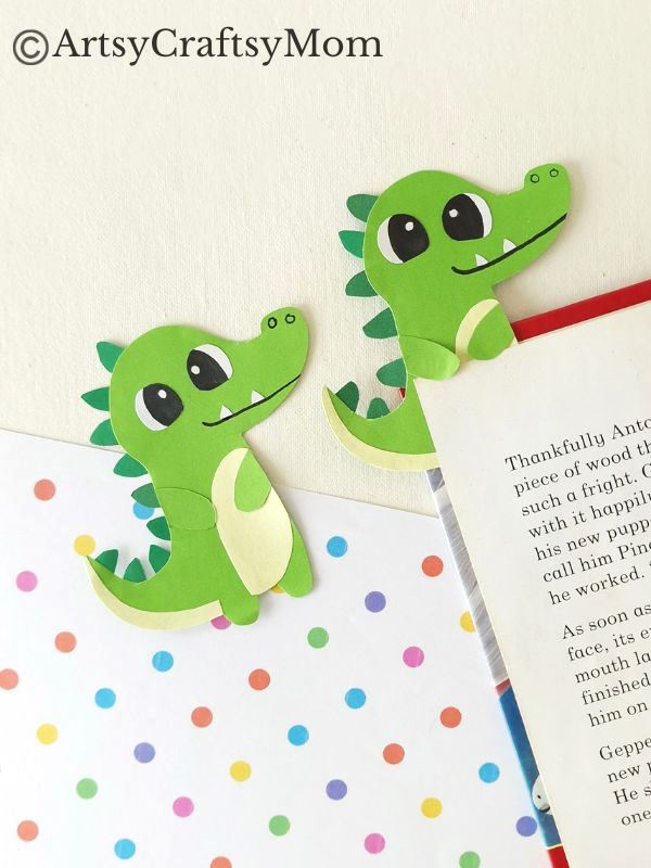 Add some bite to your reading with this fun alligator bookmark papercraft! Easy to make with just colored craft paper and basic craft supplies!