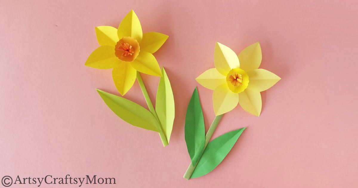 Here's a pretty daffodil papercraft for kids to make for spring or for Daffodil Day. It's a simple craft for which all you need is paper, scissors & glue!