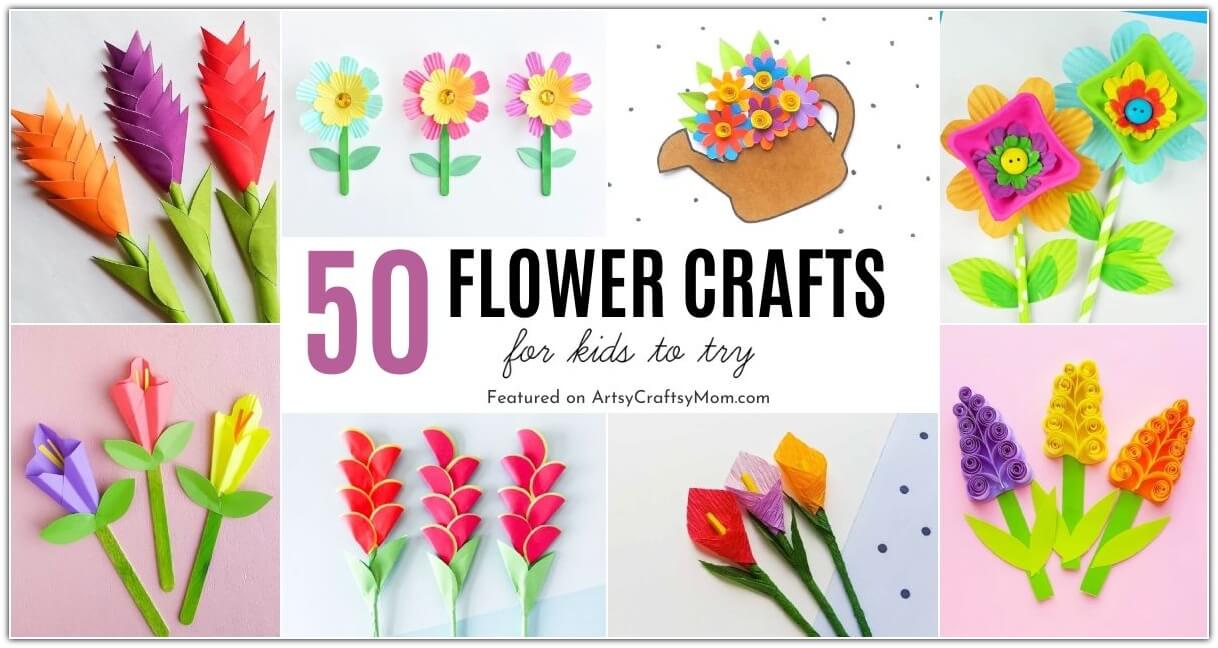 Here are some gorgeous Flower Crafts for Kids that are perfect for Summer-&nbsp; tissue paper cherry blossoms, lilies, sunflowers, heliconias and more!