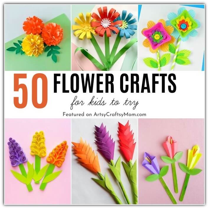 Here are some gorgeous Flower Crafts for Kids that are perfect for Summer-&nbsp; tissue paper cherry blossoms, lilies, sunflowers, heliconias and more!